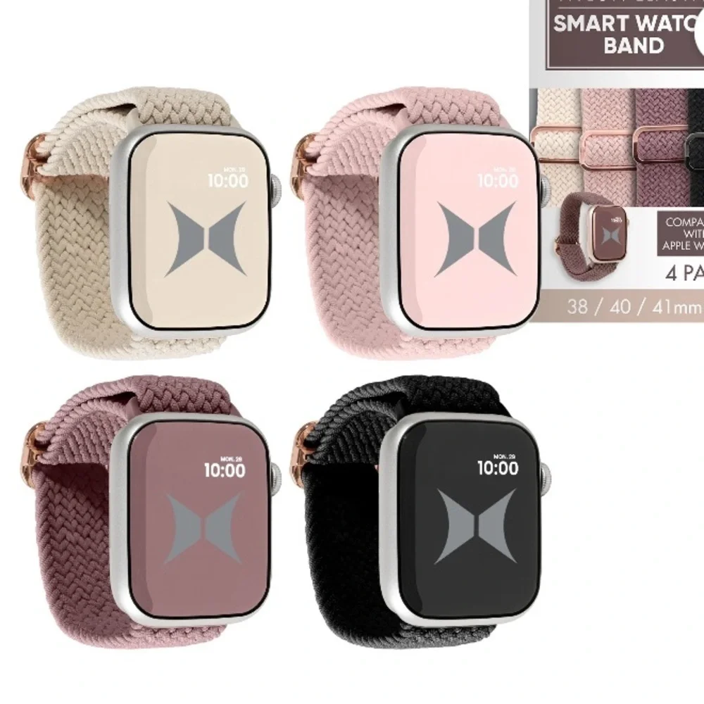 Nylon Elastic Smartwatch Band Set - Black, Brown, Tan, Cream